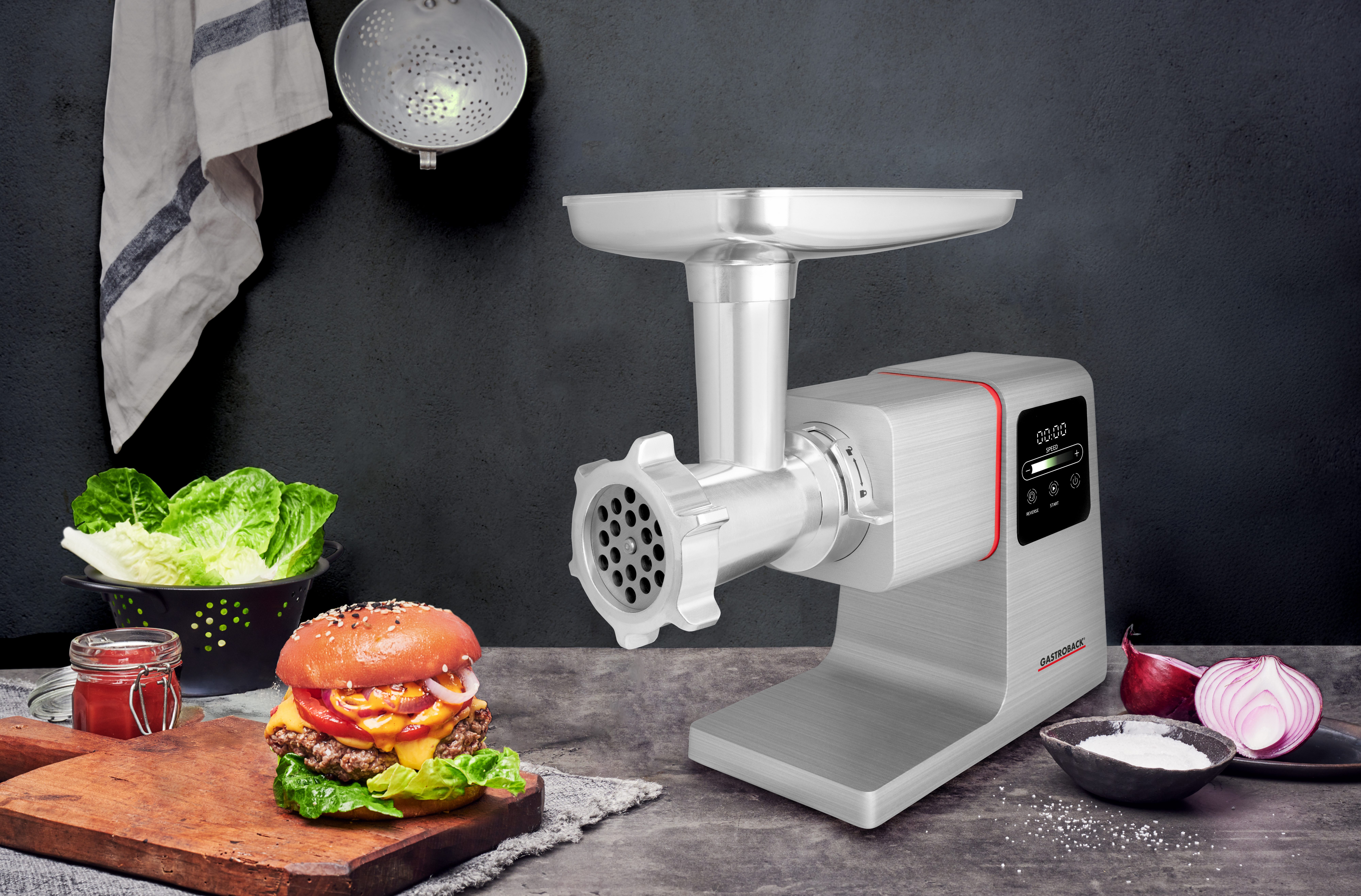 Gastroback Fleischwolf Design Fleischwolf 6-in-1 Power Pro, inklusive Burger-Presse