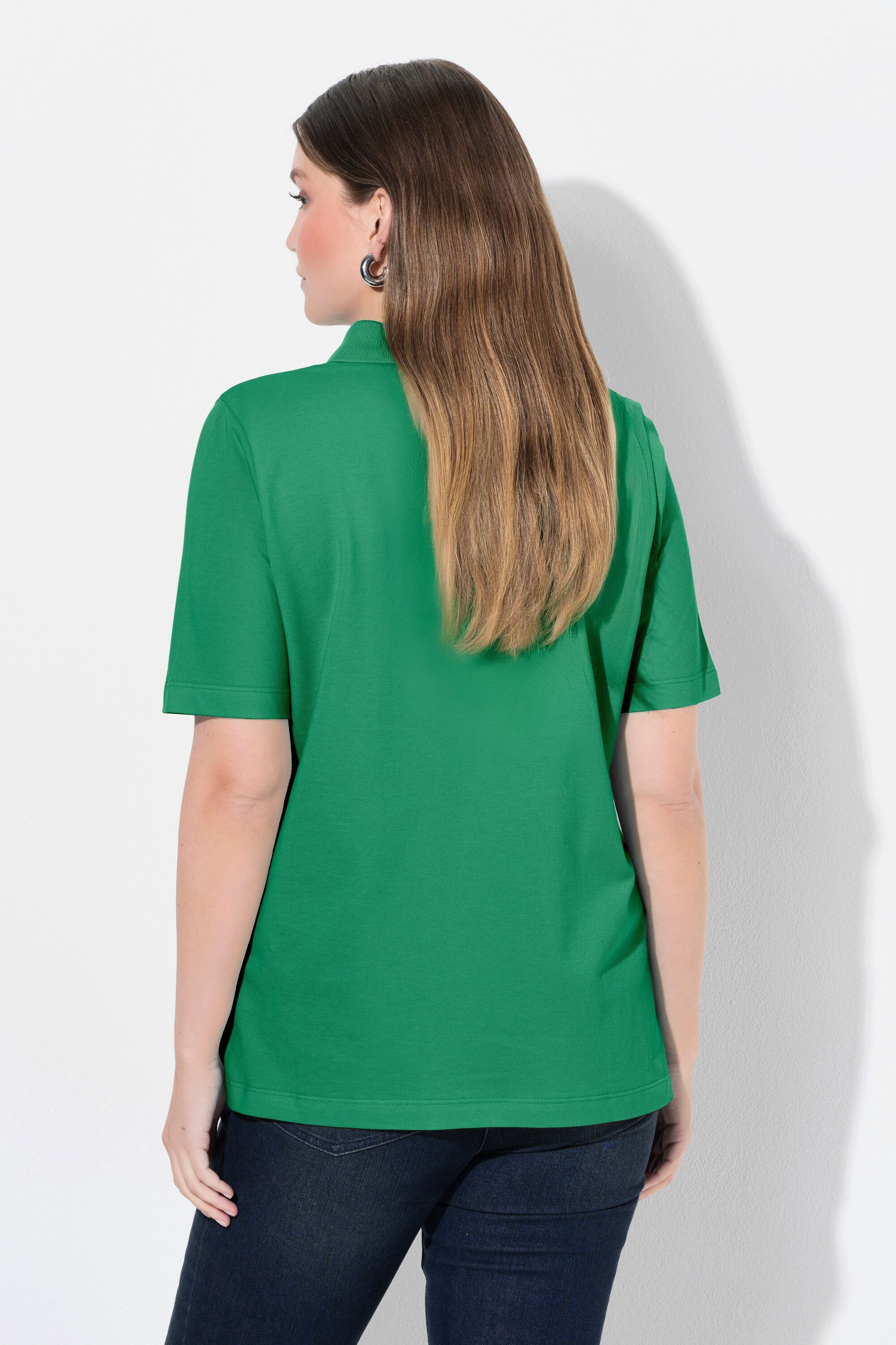 Ulla Popken Poloshirt Poloshirt längere Knopfleiste Polokragen Halbarm