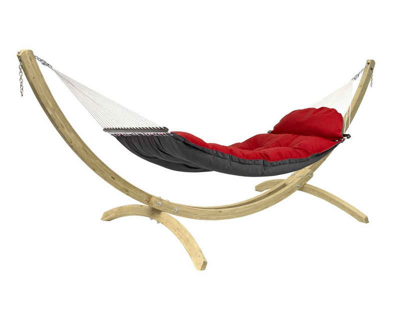 Amazonas Hängematte XXL Set Fat Hammock Red + Olymp-Gestell aus FSC-zertifiziertem Holz (Zweiseitig, Fat Hammock Set Red)