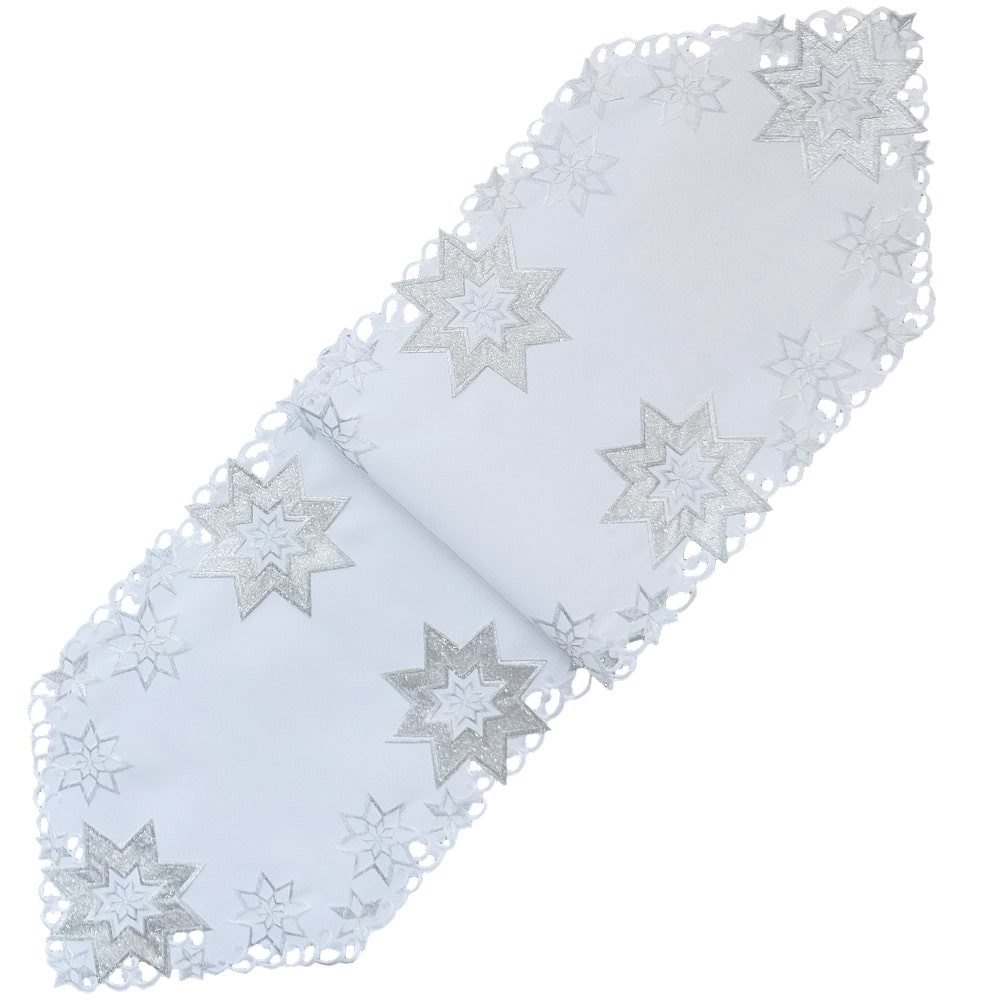 Tischdecke Tischläufer MALIA Sterne Stick Weihnachten Polyester weiß 45 x 140 cm