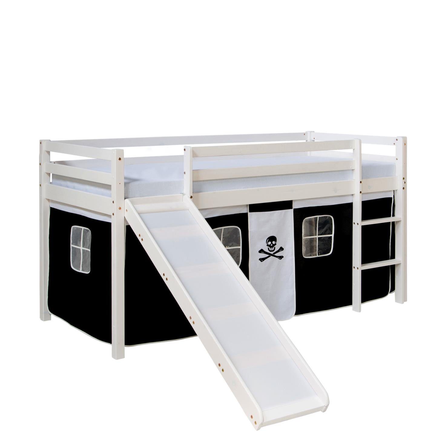 Homestyle4u Hochbett 90x200 mit Vorhang Lattenrost Matratze Rutsche in Weiß günstig online kaufen