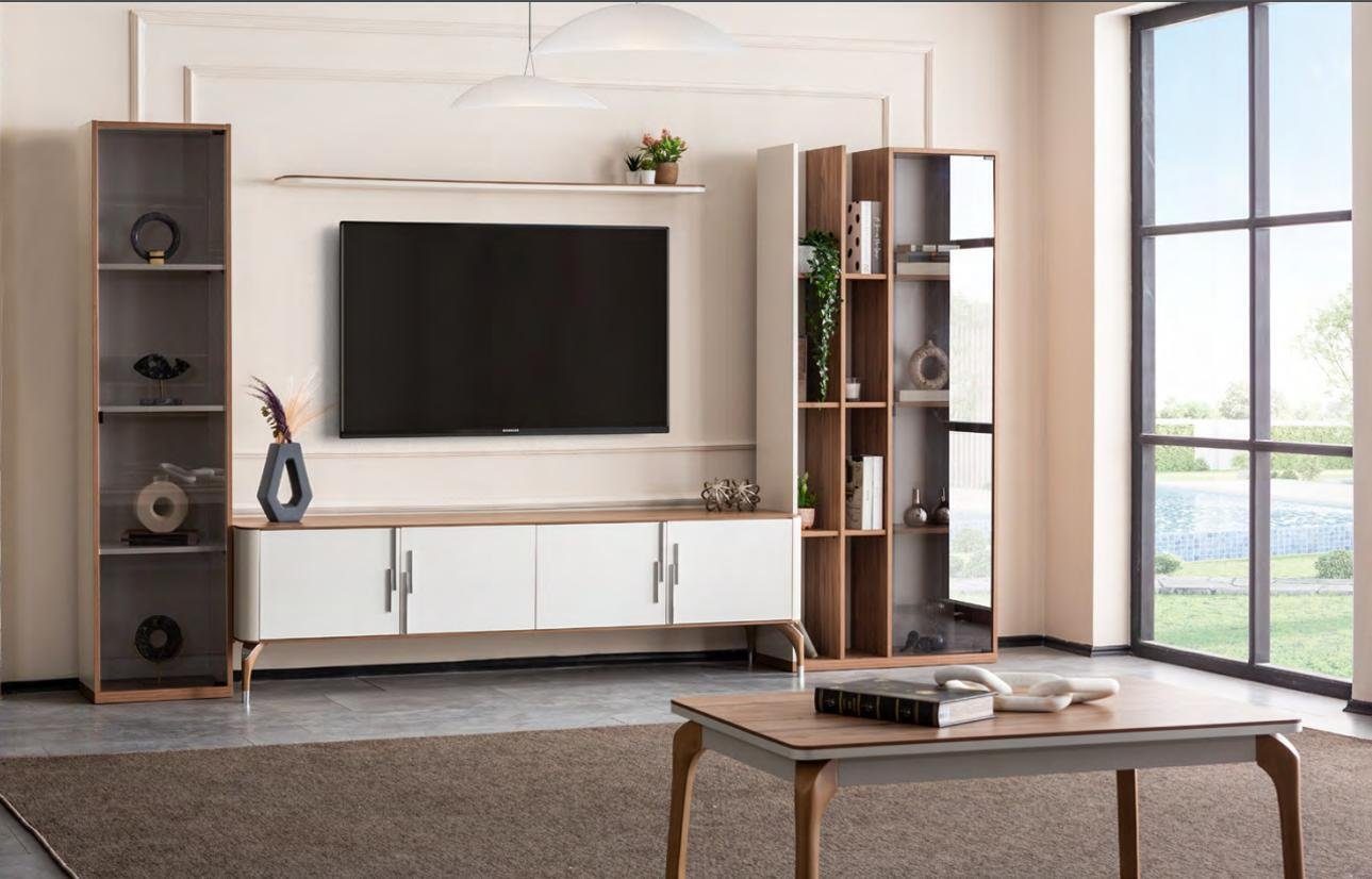 JVmoebel Wohnwand Wohnzimmer Wohnwand TV-Ständer Regal Luxus Design Set 4 tlg Modern, (Wohnwand / Hängeschrank / Wandregal), Made In Europe