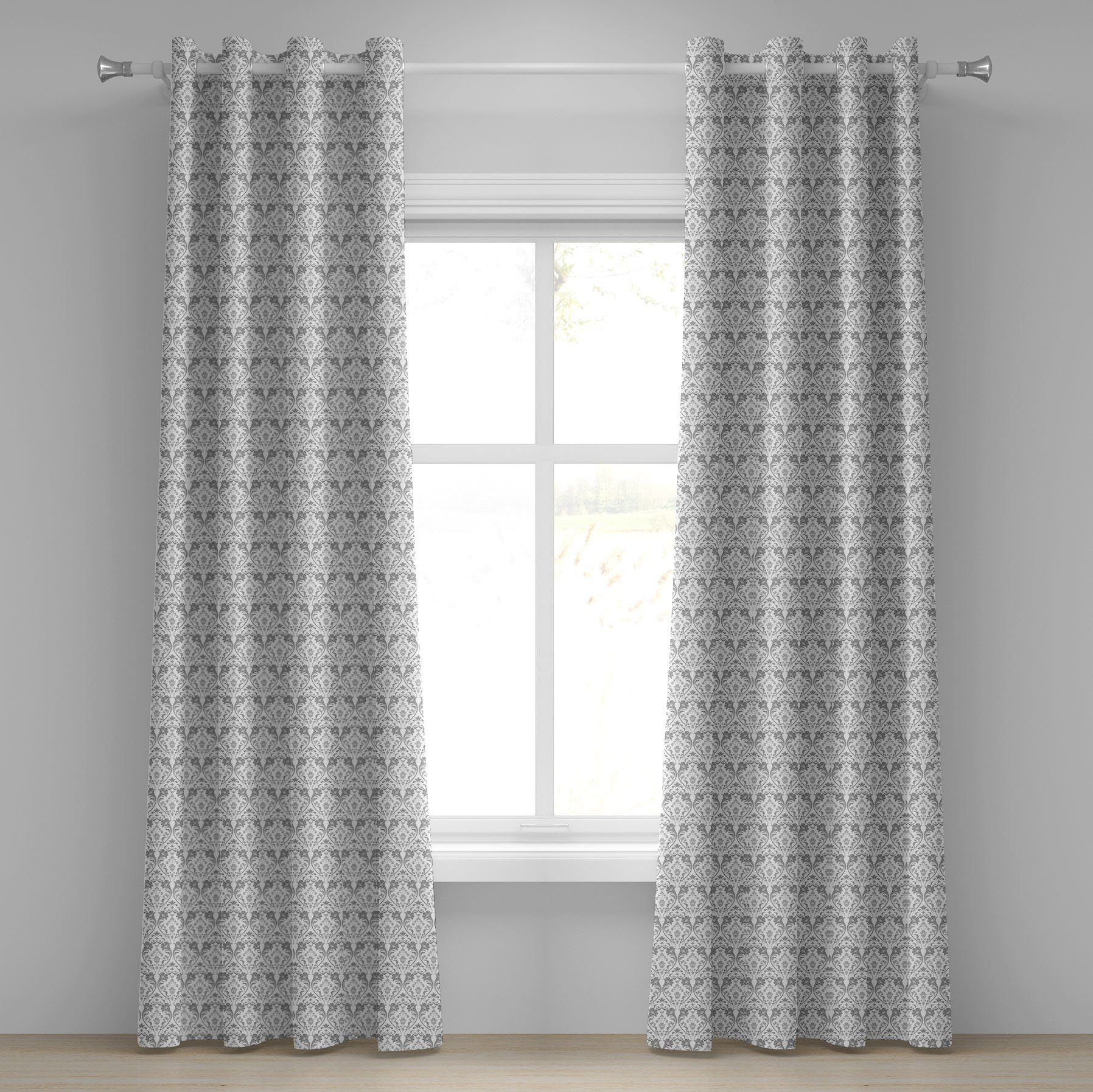 Gardine Dekorative 2-Panel-Fenstervorhänge für Schlafzimmer Wohnzimmer, Abakuhaus, Grau und Weiß traditionelle Curves