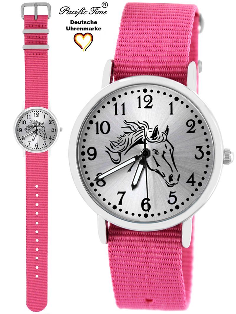 Pacific Time Quarzuhr Kinder Armbanduhr Pferd schwarz Wechselarmband, Mix und Match Design - Gratis Versand rosa