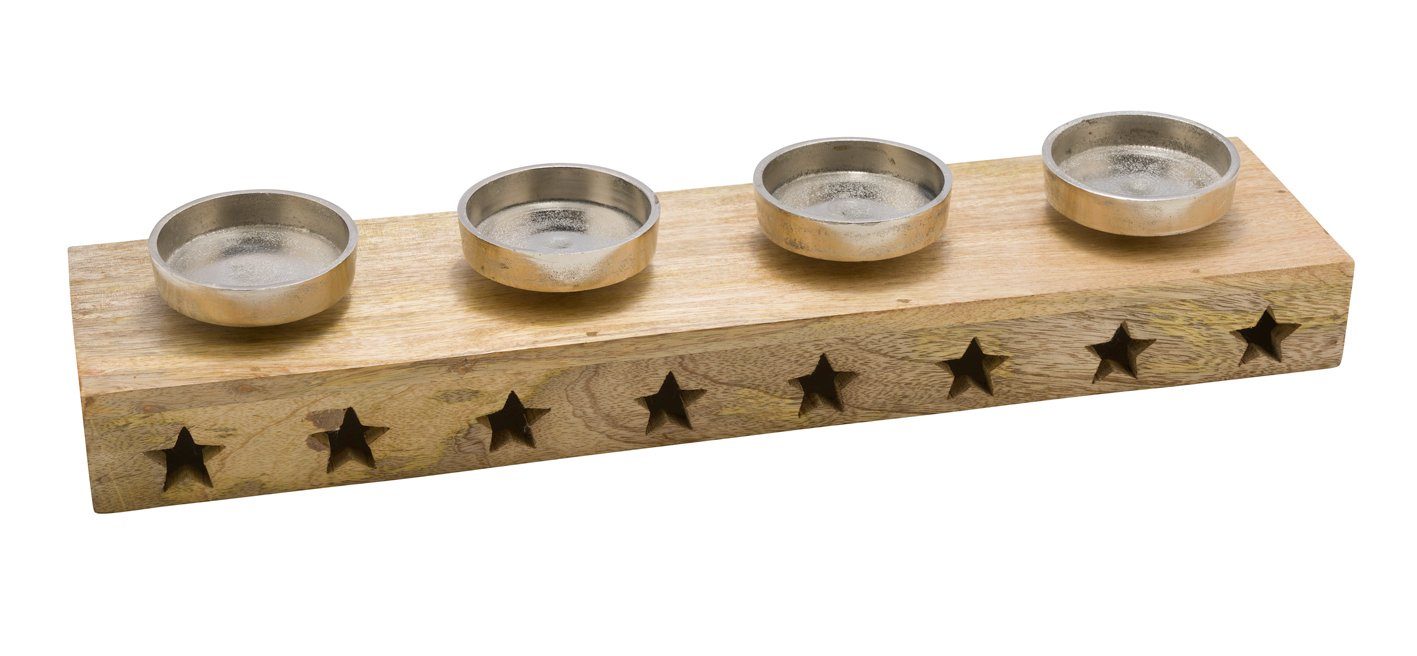 Gehlmann Adventsleuchter Adventsholzleiste mit 4 Kerzenha., silber / natur, "Germany", made in Germany