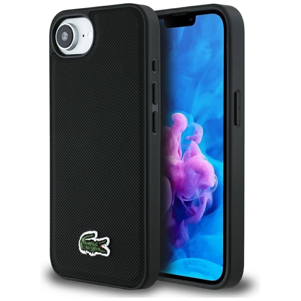 Lacoste Handyhülle iPhone 16e Petit Piquet schwarz MagSafe Logo Krokodil 6,1 Zoll, Kantenschutz