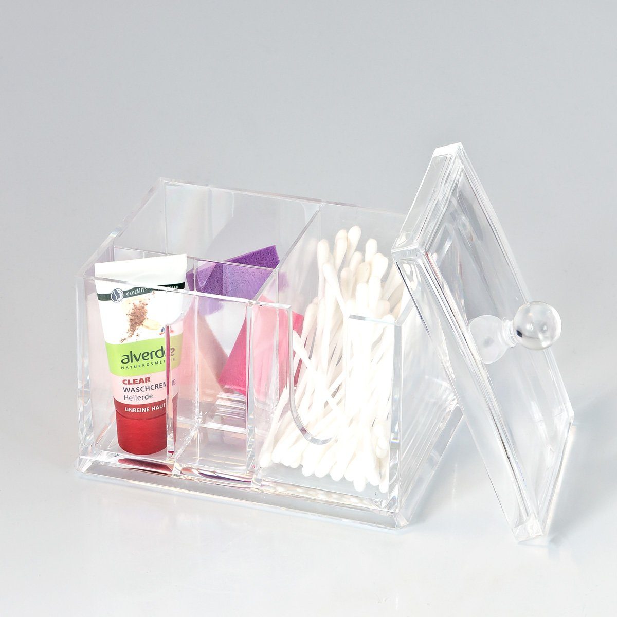 bremermann Make-Up Organizer Kosmetik-Organizer mit 4 Fächern, Deckel und Griffmulde