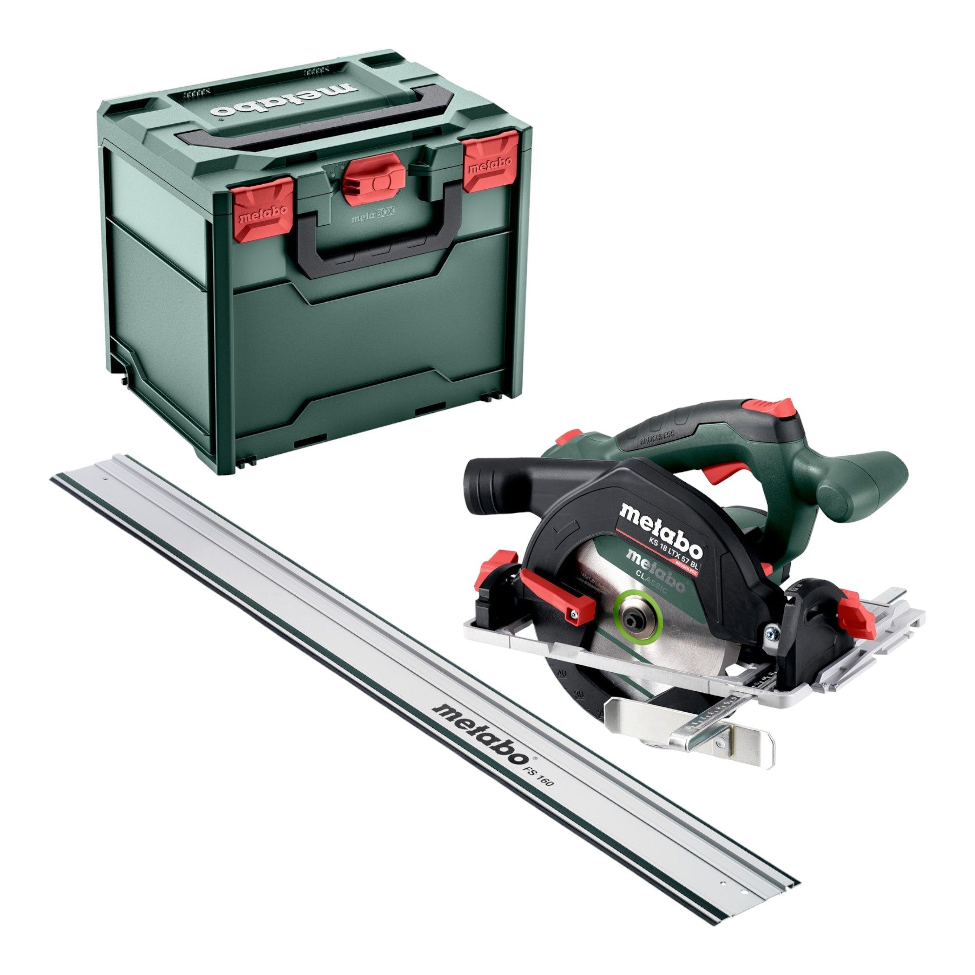metabo Akku-Handkreissäge KS 18 LTX 57 BL 18 V 57 mm + FS 160 + Metabox - ohne Akku, ohne Lader