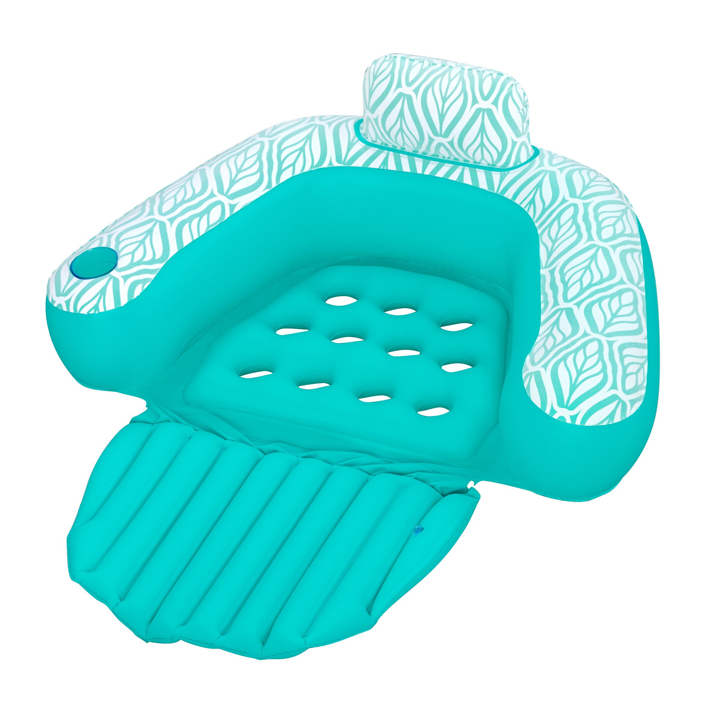 Bestway Schwimmsessel Poolsessel Comfort Plush Deluxe 145x120cm, mit Kopfkissen und Getränkehalter