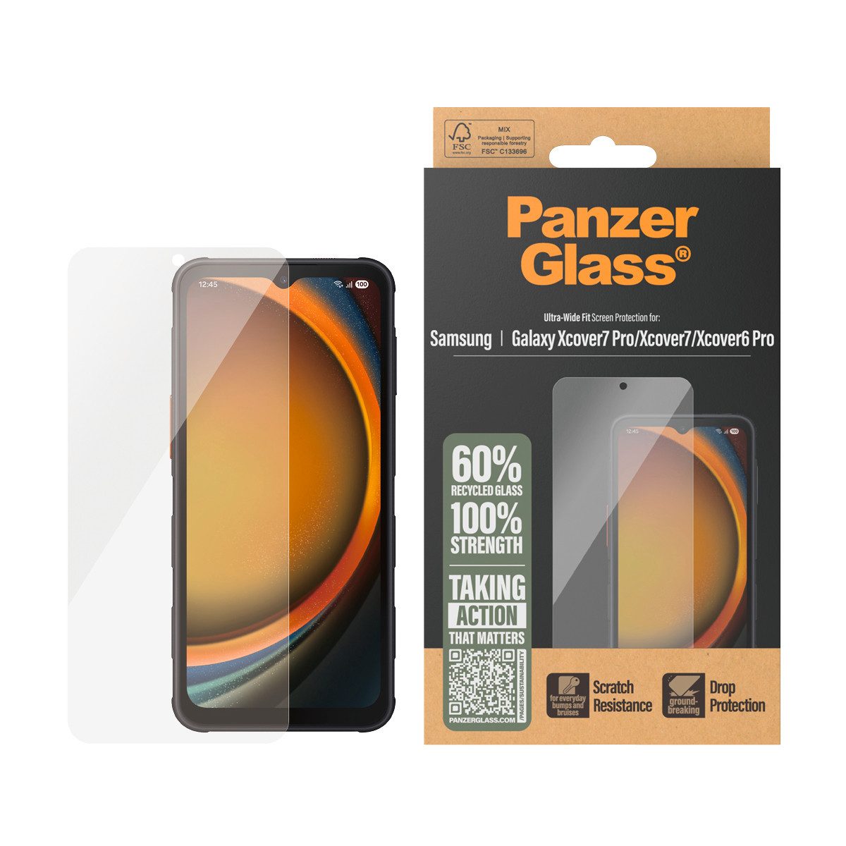 CARE by PanzerGlass Displayschutzglas Ultra-Wide Fit Screen Protector für Samsung Galaxy Xcover 6 Pro, Samsung Galaxy Xcover 7, Samsung Galaxy Xcover 7 Pro, Displayschutzfolie, Schutzfolie, Bildschirmschutz, kratz- & stoßfest