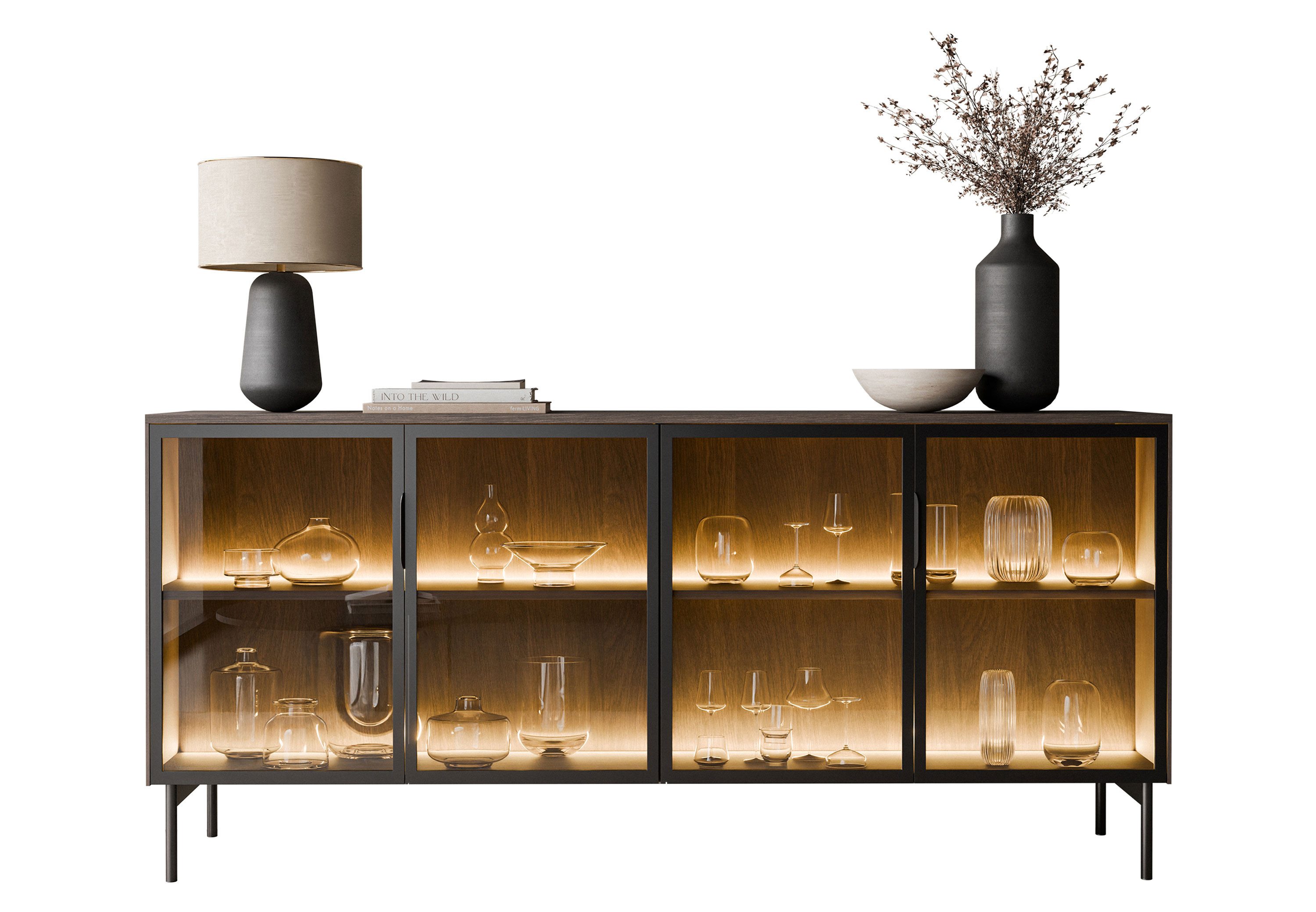 Lookway Kommode LINEA LOFT mit Glasfronten und LED-Beleuchtung