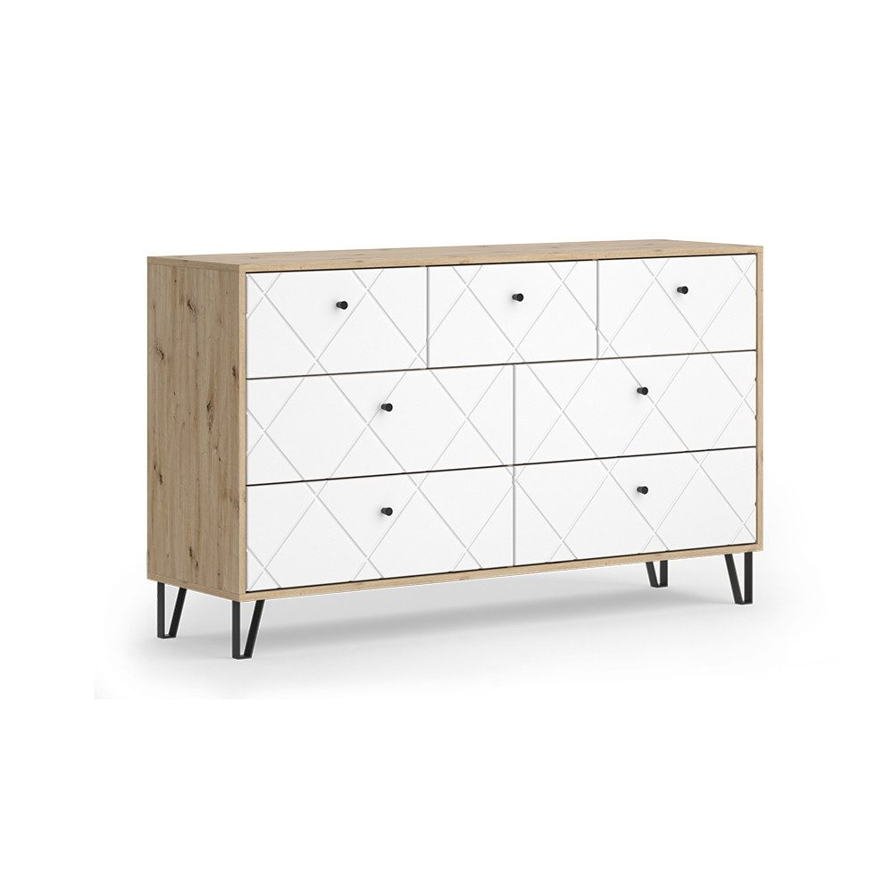Vicco Kommode Nizza, Artisan/Weiß/Weiß, 140.2 x 82.6 cm mit 7 Schubladen (1 St)