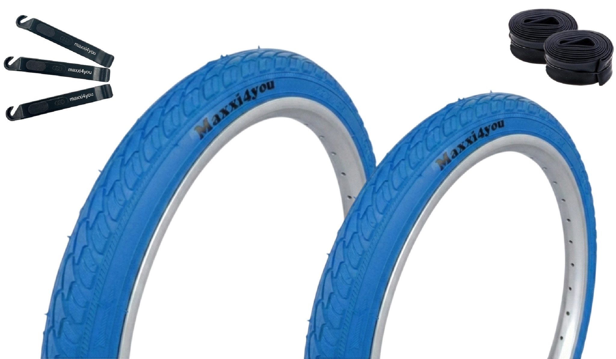 maxxi4you Fahrradreifen Maxxi4you Fahrradreifen 2 x HY-159 in Blau 47-406 + 2 x AV inkl. RH