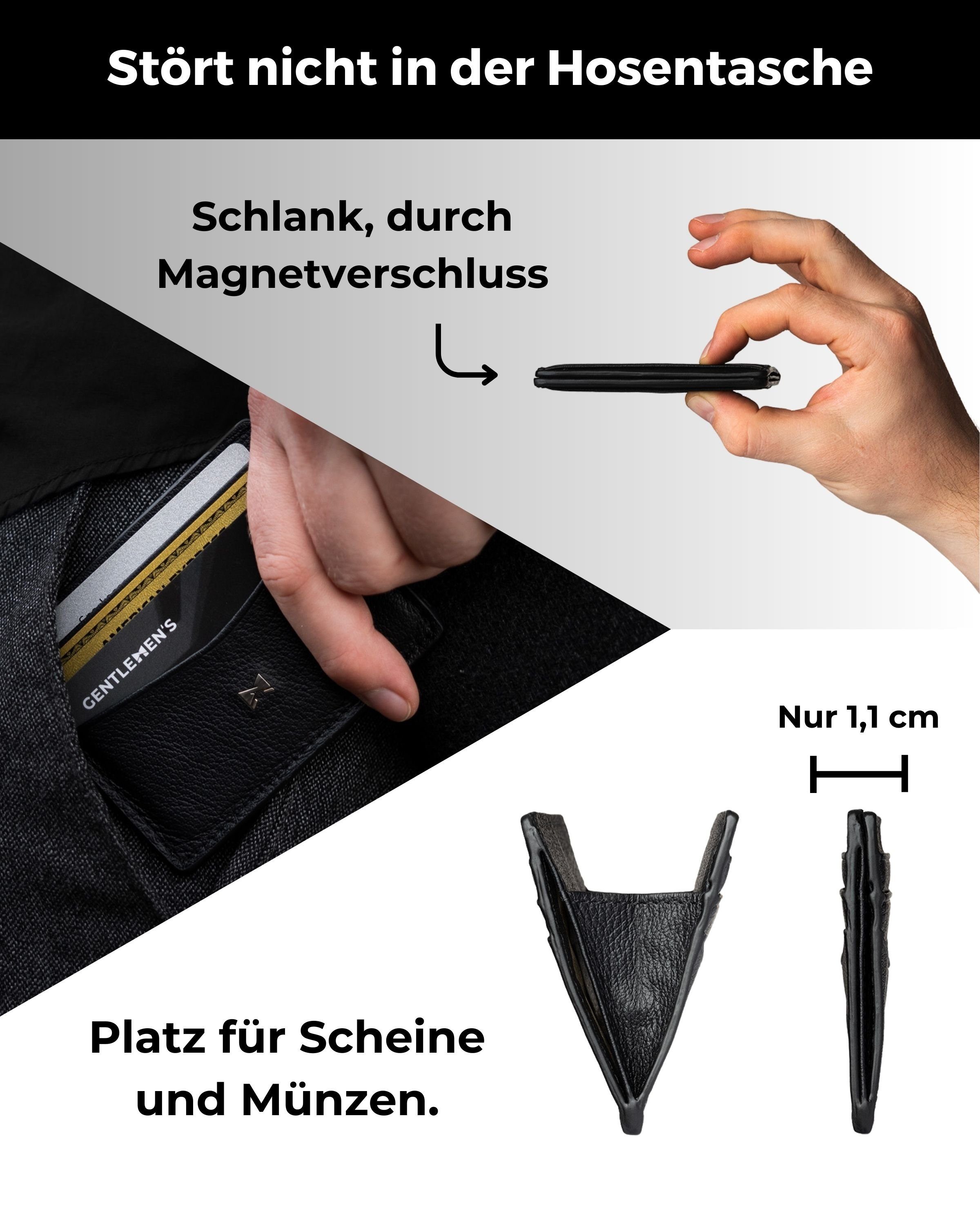 Gentlemen's Kartenetui - Kreditkartenetui mit Münzfach & RFID Schutz - Slim Wallet Herren, Slim Wallet Herren mit Scheinfach und AirTag-Fach