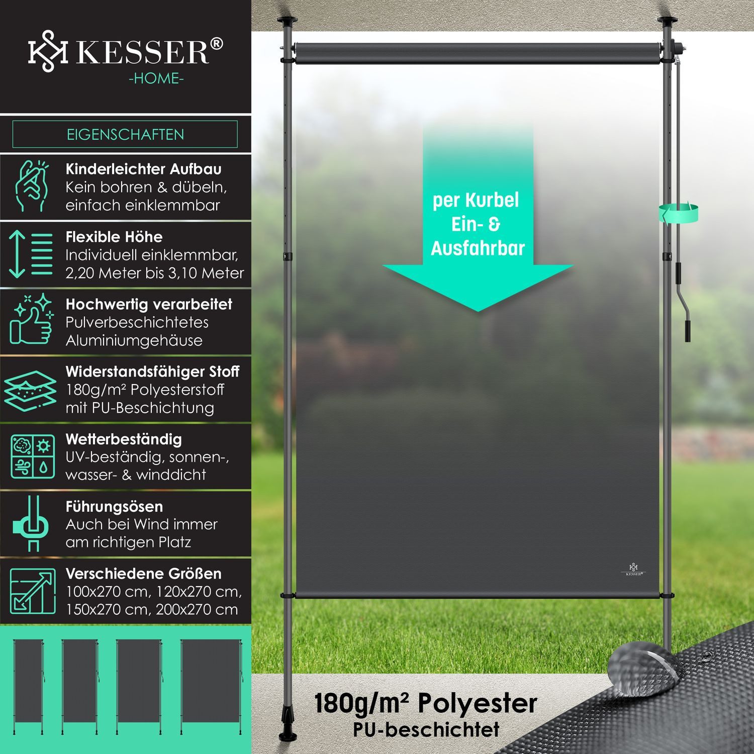 KESSER Senkrechtmarkise Klemmmarkise Ausziehbar Blickdicht Vertikal günstig online kaufen
