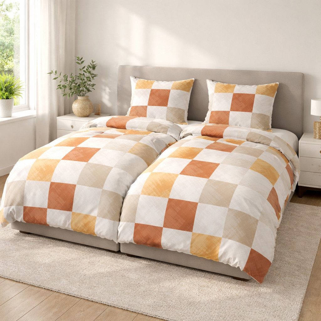 DOBNIG Bettwäsche Flanell, Flanell, 2 teilig, modern kariert, orca günstig online kaufen