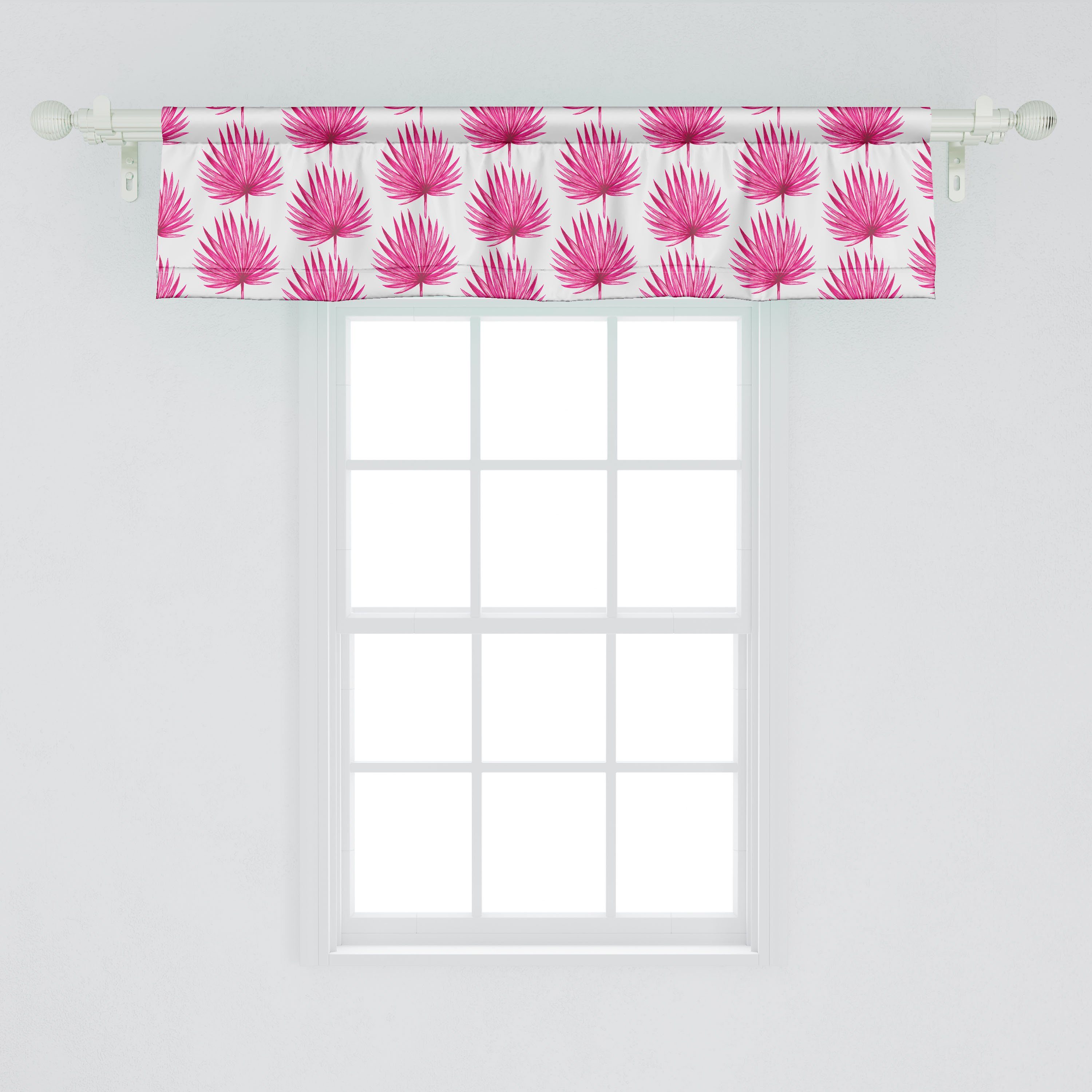 Scheibengardine Vorhang Volant für Küche Blätter Palme Abakuhaus, Schlafzimmer mit Stangentasche, Rosa Microfaser, Dekor Wald