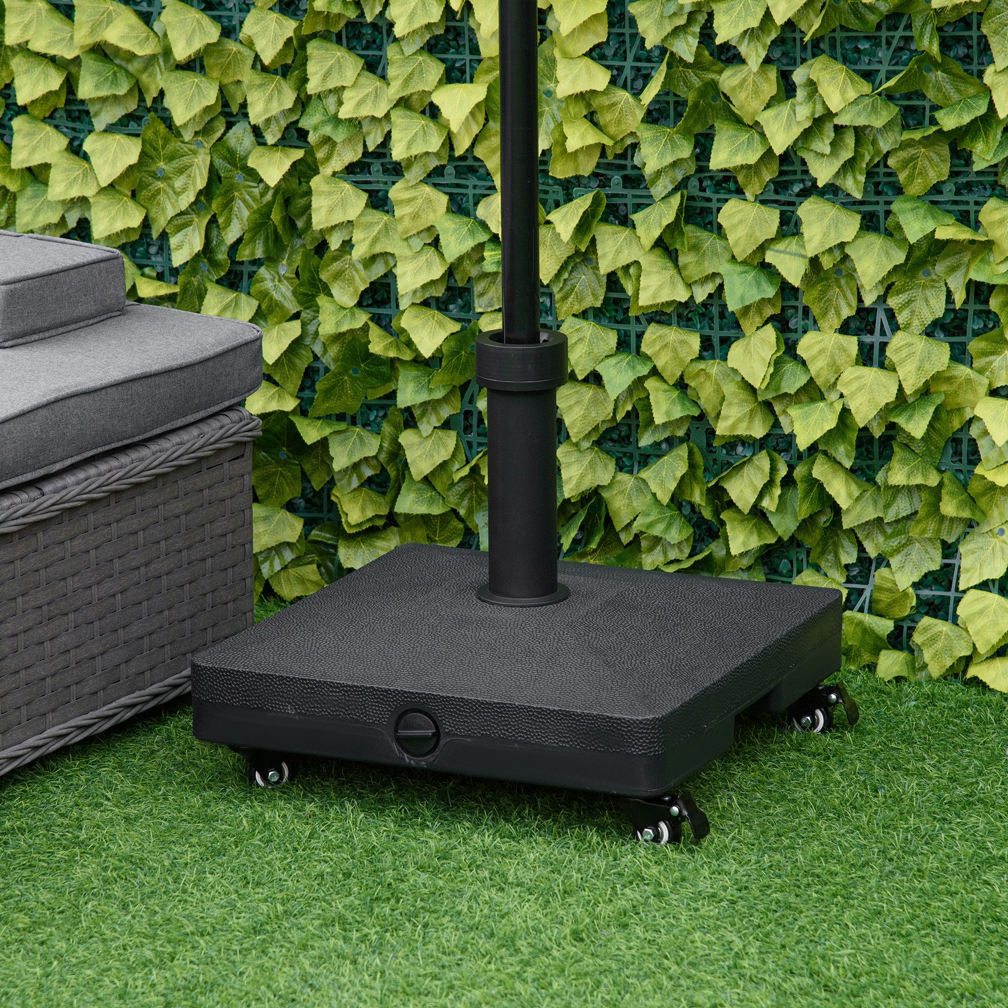 Outsunny Schirmständer Sonnenschirmständer bis 20kg befüllbar mit Rolle Ständer Schwarz (Sonnenschirmständer, 1 St., Schirmgewicht), für Balkon, Terasse, Garten, Schwarz