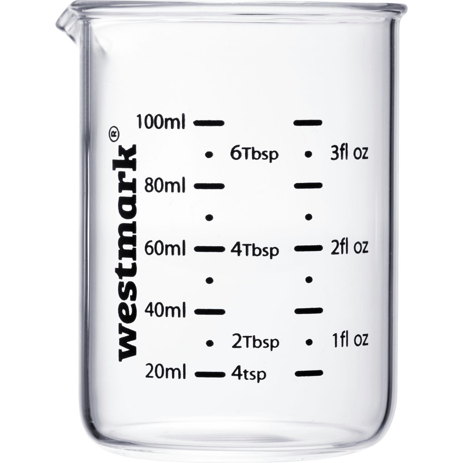 WESTMARK Messbecher Messglas-Set, 3tlg., 50, 100, 250 ml, Borosilikatglas, Silikon, (Set, 3-St), Skalen in ml, Tbsp, tsp und fl oz