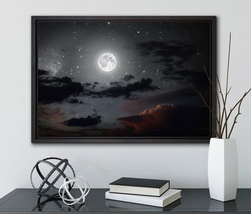 Pixxprint Leinwandbild Leuchtender Mond am Nachthimmel, Wanddekoration (1 St), Leinwandbild fertig bespannt, in einem Schattenfugen-Bilderrahmen gefasst, inkl. Zackenaufhänger