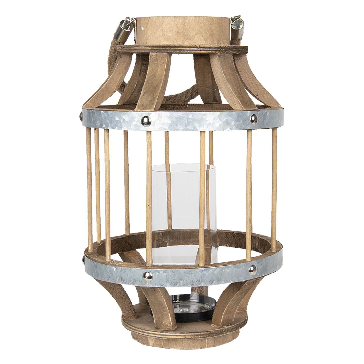 Clayre & Eef Kerzenlaterne Clayre & Eef Laterne Braun/Weiß Ø 22*35 cm Eisen /Glas / Holz 6H1733S