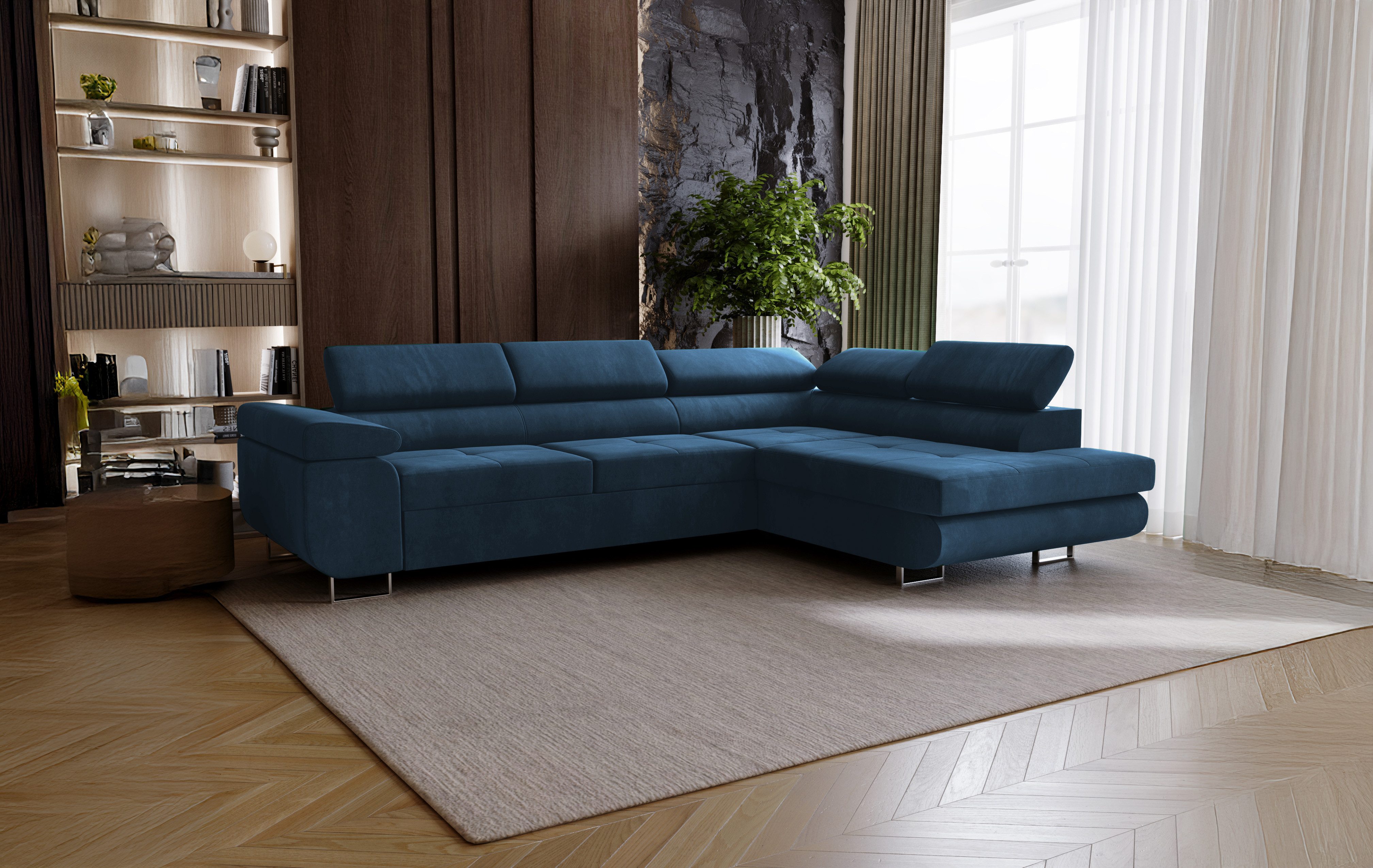 Goldstoff Ecksofa mit Schlaffunktion - Designersofa, Sofa mit Bettfunktion günstig online kaufen