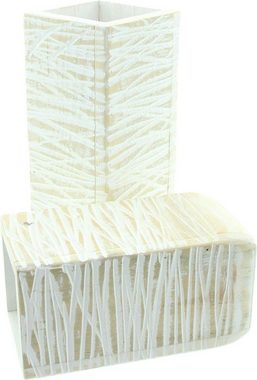 Dekoleidenschaft Dekovase "White Shabby" aus recyceltem Holz, 23 + 30 cm hoch, Blumenvase, Vase (2 St., im Set), für Trockenblumen, Tischvase, Vasenset für Tisch Kommode Fensterbank