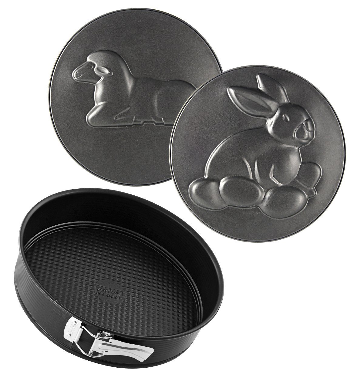 Zenker Springform Motiv-Böden Set - Hase & Lamm, (Set), Springform mit Flachboden & 2 Motiv-Böden, 26 x 26 x 6,5 cm