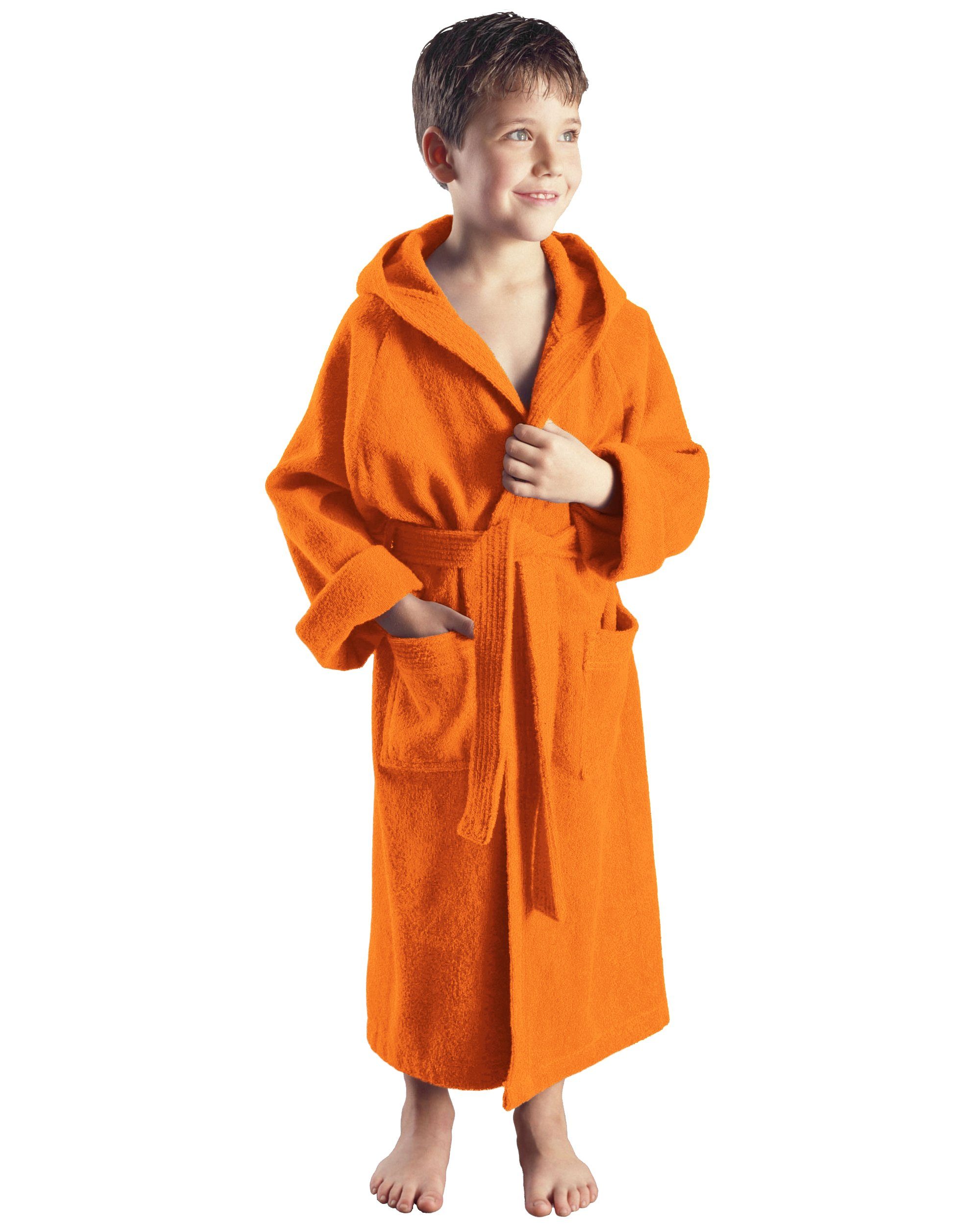 Arus Kinderbademantel für Jungen und Mädchen, mit Kapuze, 100% Baumwolle, mit zwei Taschen, farbenfroh Orange