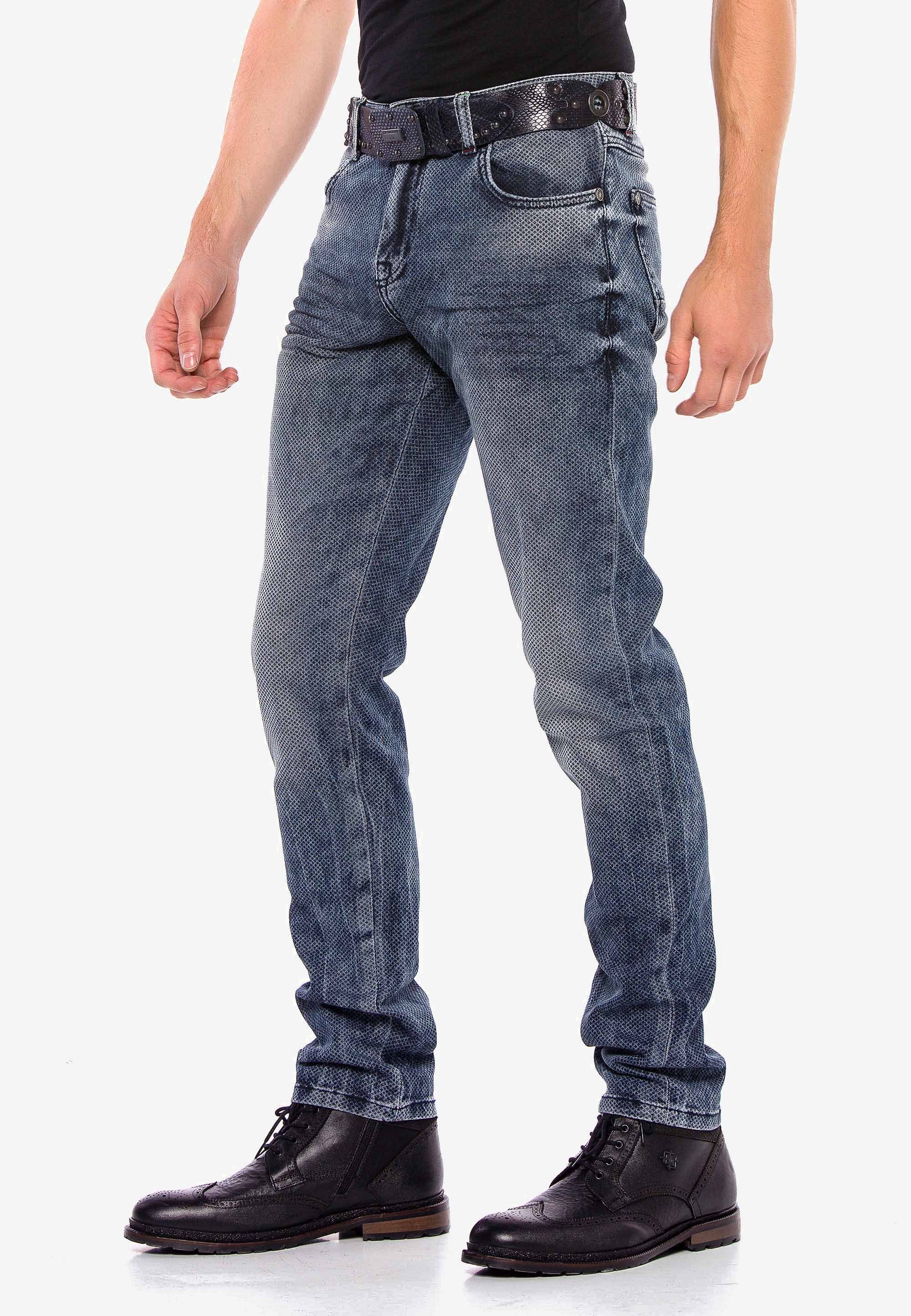 mit (1-tlg) Slim-fit-Jeans Cipo Fİt Baxx in & Straight blau Gitter-Musterung