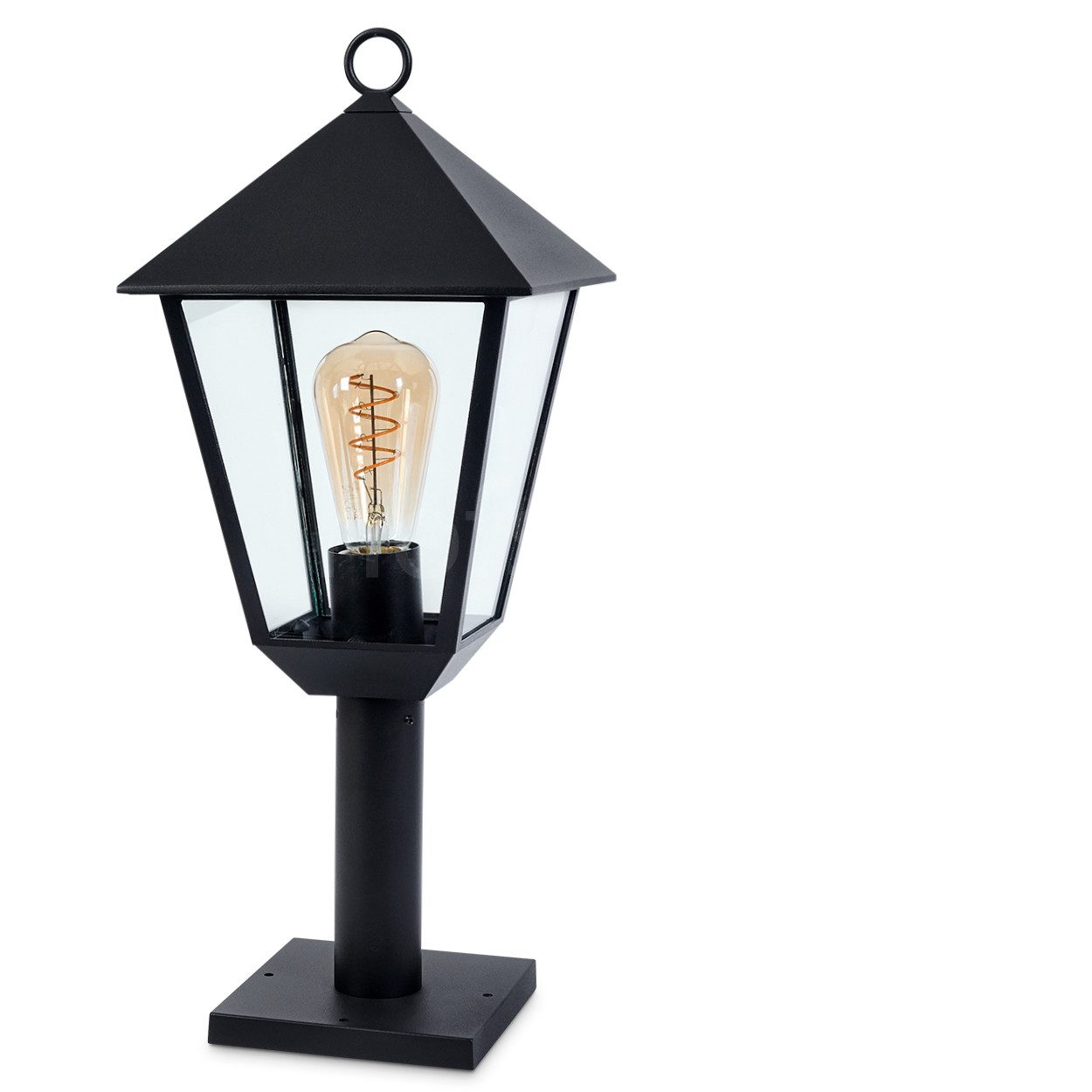 hofstein Pollerleuchte Sockelleuchte aus Metall/Glas in Schwarz/Klar, ohne Leuchtmittel, antike Außenleuchte, Gartenlampe, Gartenbeleuchtung IP44, 1 x E27