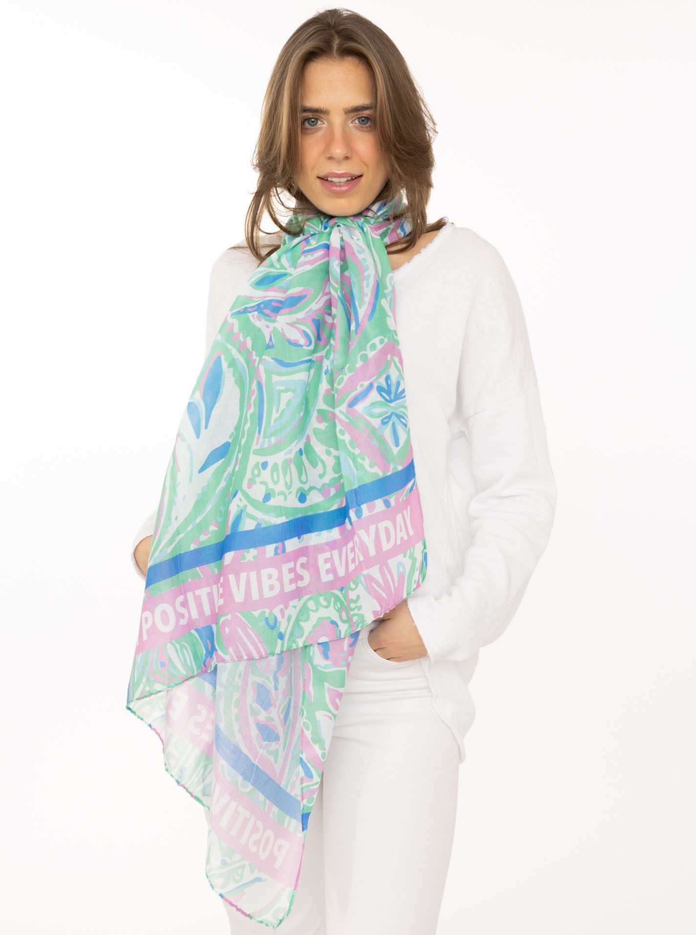 Zwillingsherz Modeschal "Paisley", transparent, aquarell Print, Schriftzug