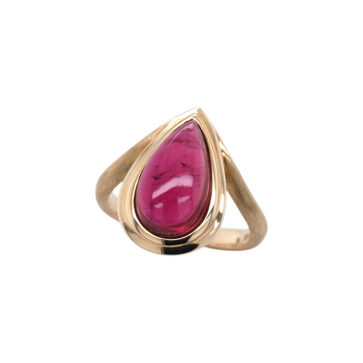Sogni d'oro Fingerring mit pink Turmalin, mattierte Ringschiene, Gelbgold 375