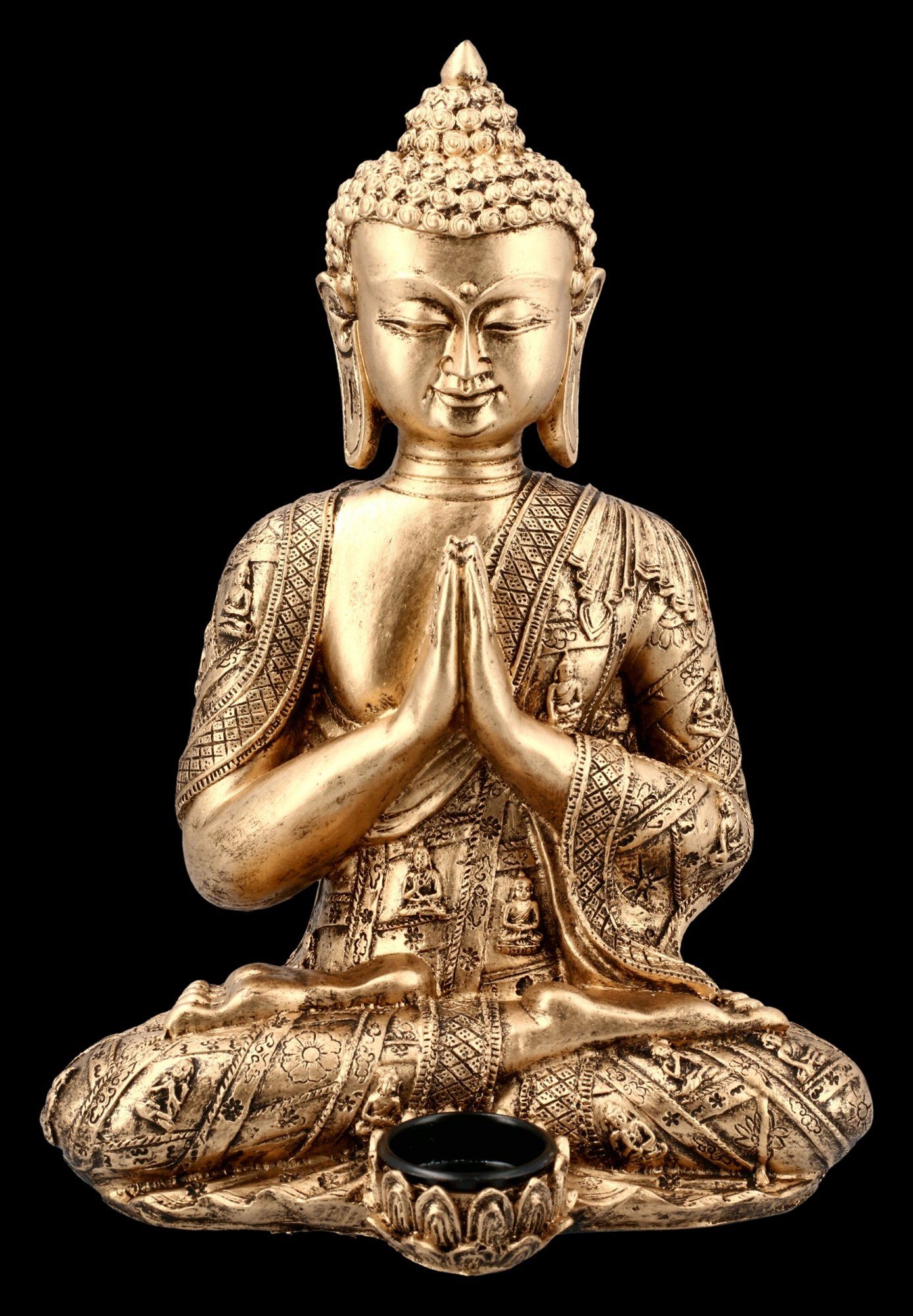 Figuren Shop GmbH Teelichthalter Sitzender Buddha Teelichthalter - goldfarb günstig online kaufen