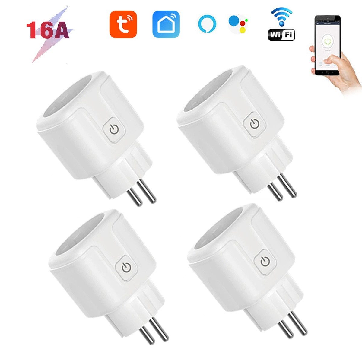 Funksteckdose 4er 16A Smart Steckdose mit App Steuerung, WLAN-Steckdose, Smart Plug