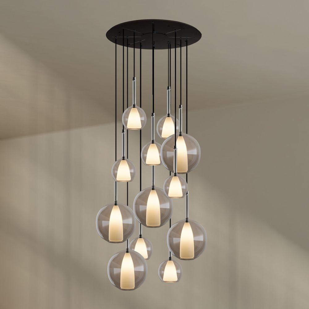 s.luce Pendelleuchte Belluna Galerieleuchte 12-flammig Ø 80cm Baldachin Klar