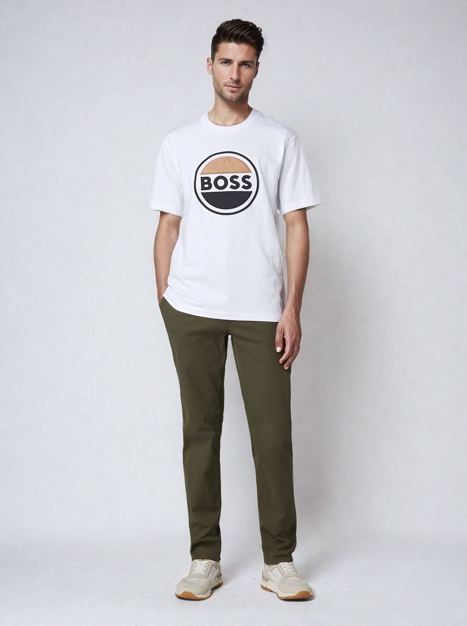 BOSS T-Shirt Herren Shirt HUGO BOSS Tessin mit Label-Stitching Weiß kurzam