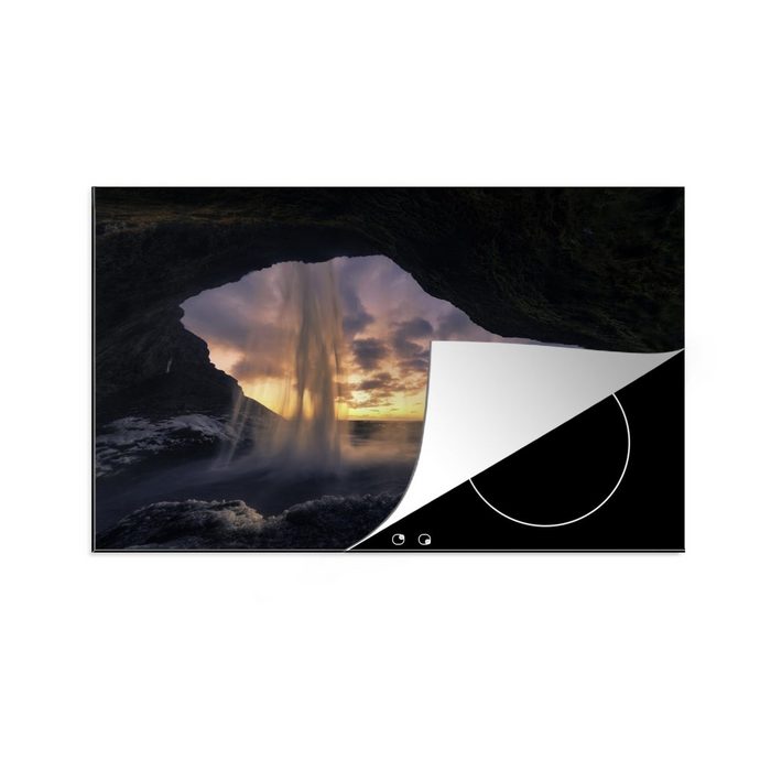 MuchoWow Herdblende-/Abdeckplatte Wasserfall - Himmel - Höhle Vinyl (1 tlg) induktionskochfeld Schutz für die küche Ceranfeldabdeckung