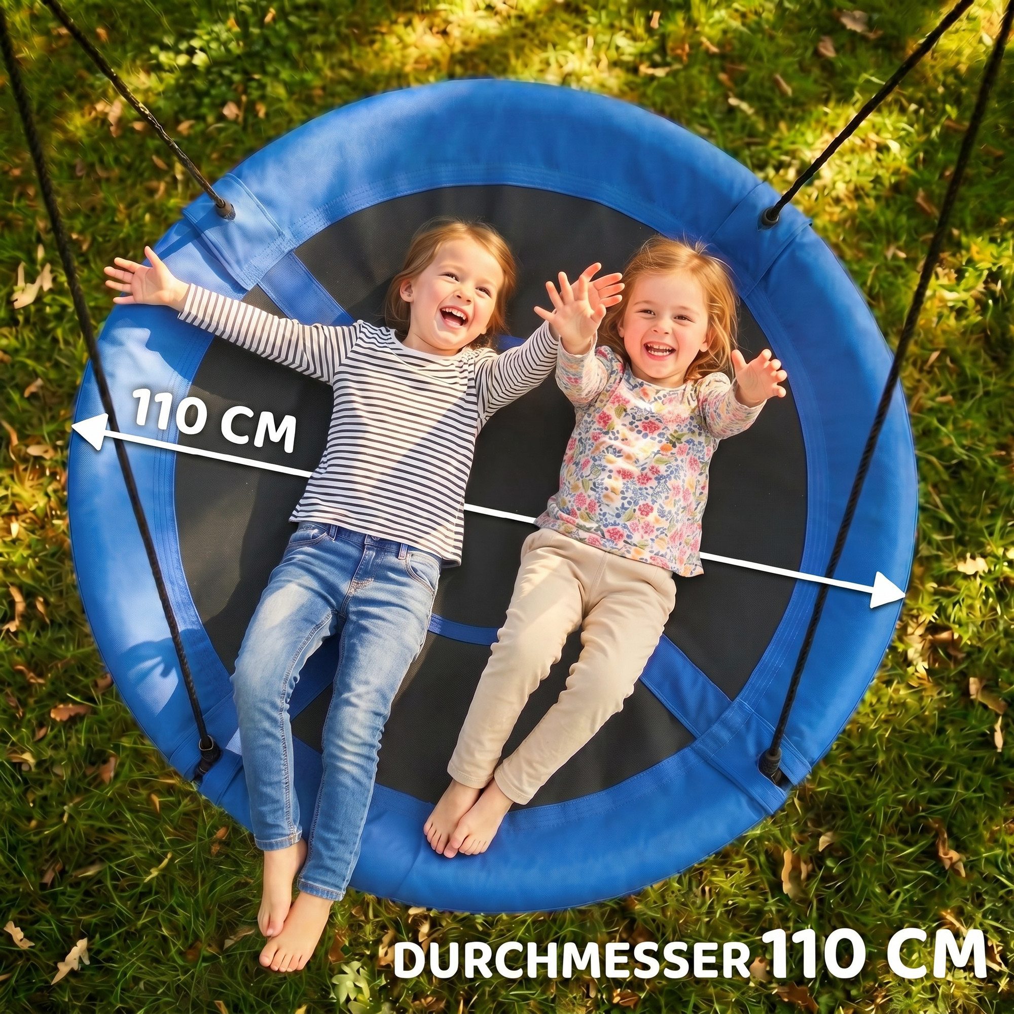 Outsunny Einzelschaukel Nestschaukel Höhenverstellbar Hängeschaukel Ø 110 cm bis 100kg, (Tellerschaukel, 1-tlg., Kinderschaukel), für 3-12 Jahre Kinder, Blau – Bild 5 von 5
