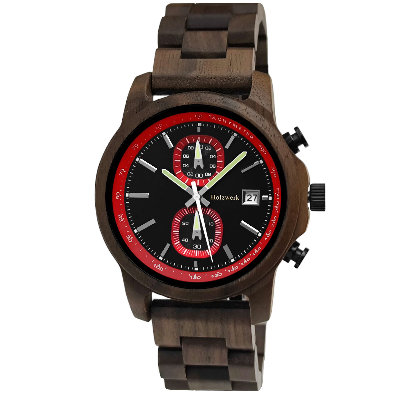 Holzwerk Chronograph Herren Designer Holz Armband Uhr, Tachymeter mit Datum günstig online kaufen