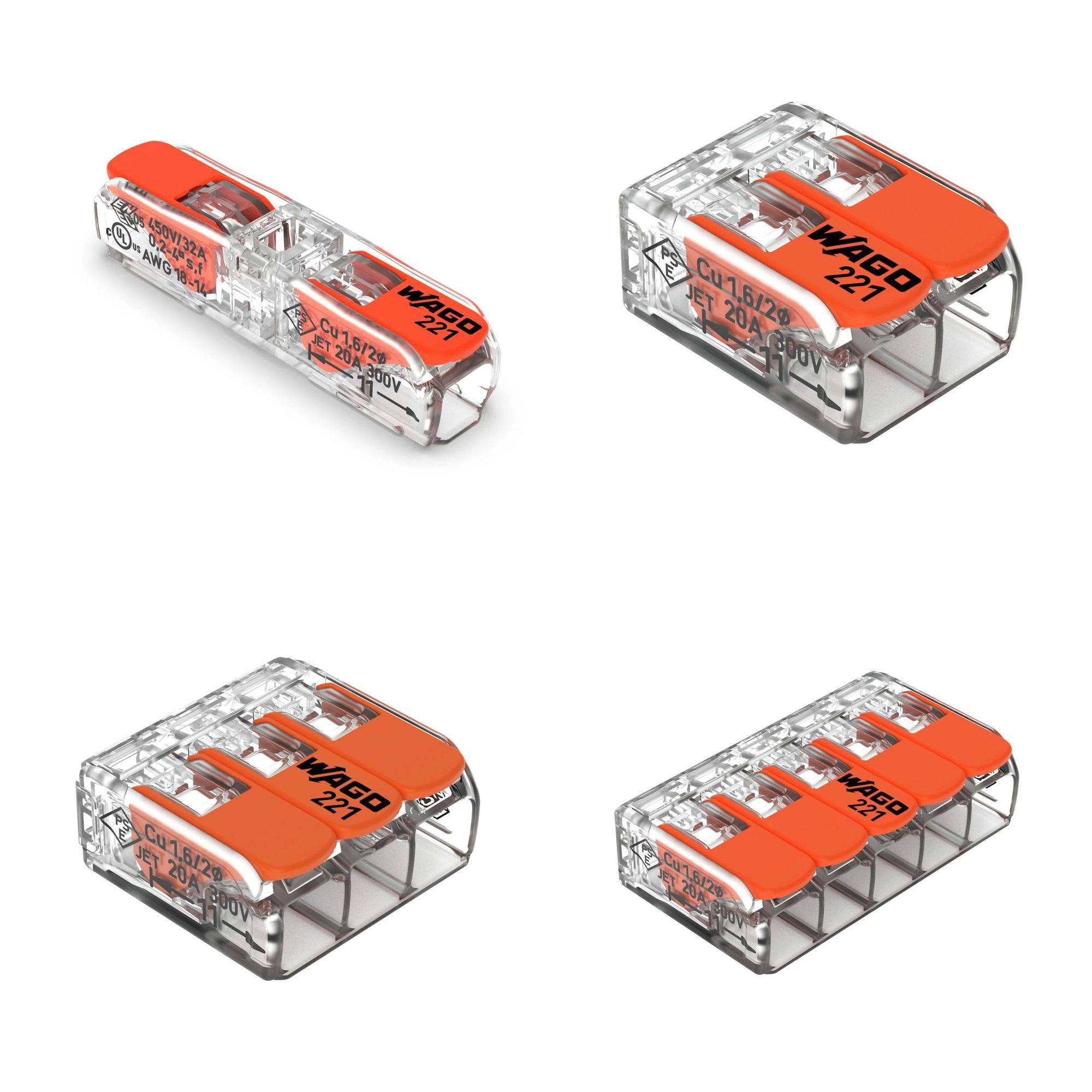 Klemmen 10x COMPACT-Verbindungsklemme 221-41x - für alle Kabel bis 4 mm²