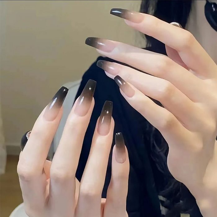 Leway Kunstfingernägel 24 Stück lange schwarze Farbverlauf tragbare abnehmbare falsche Nägel