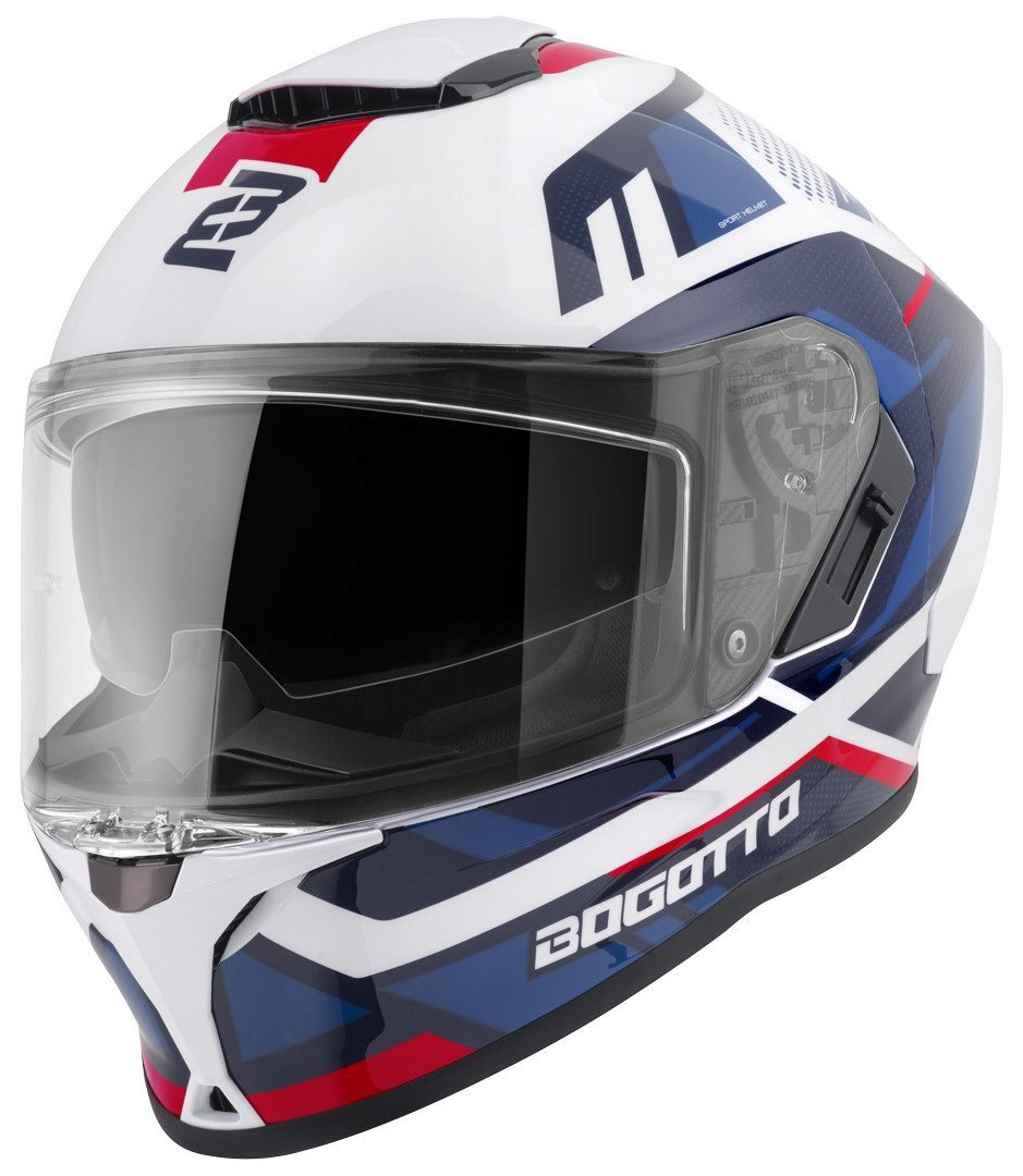 Bogotto Motorradhelm Phantom Codex Fiberglass Helm, vorbereitet für Kommunikationssystem,Notfallsystem-Polsterung (EQ