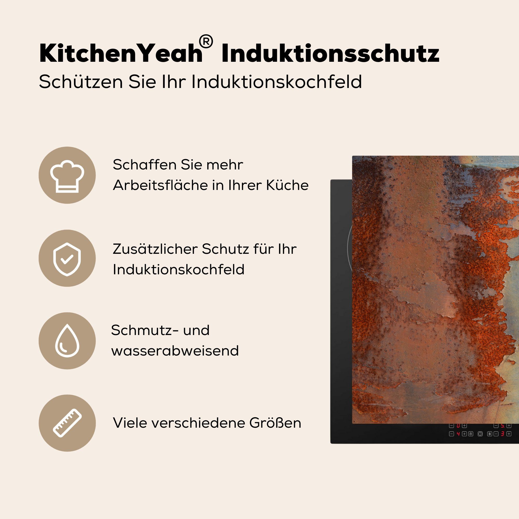 Vinyl, Rosa Ceranfeldabdeckung, - Vintage, küche 78x78 tlg), Rost cm, Arbeitsplatte für - MuchoWow (1 Herdblende-/Abdeckplatte