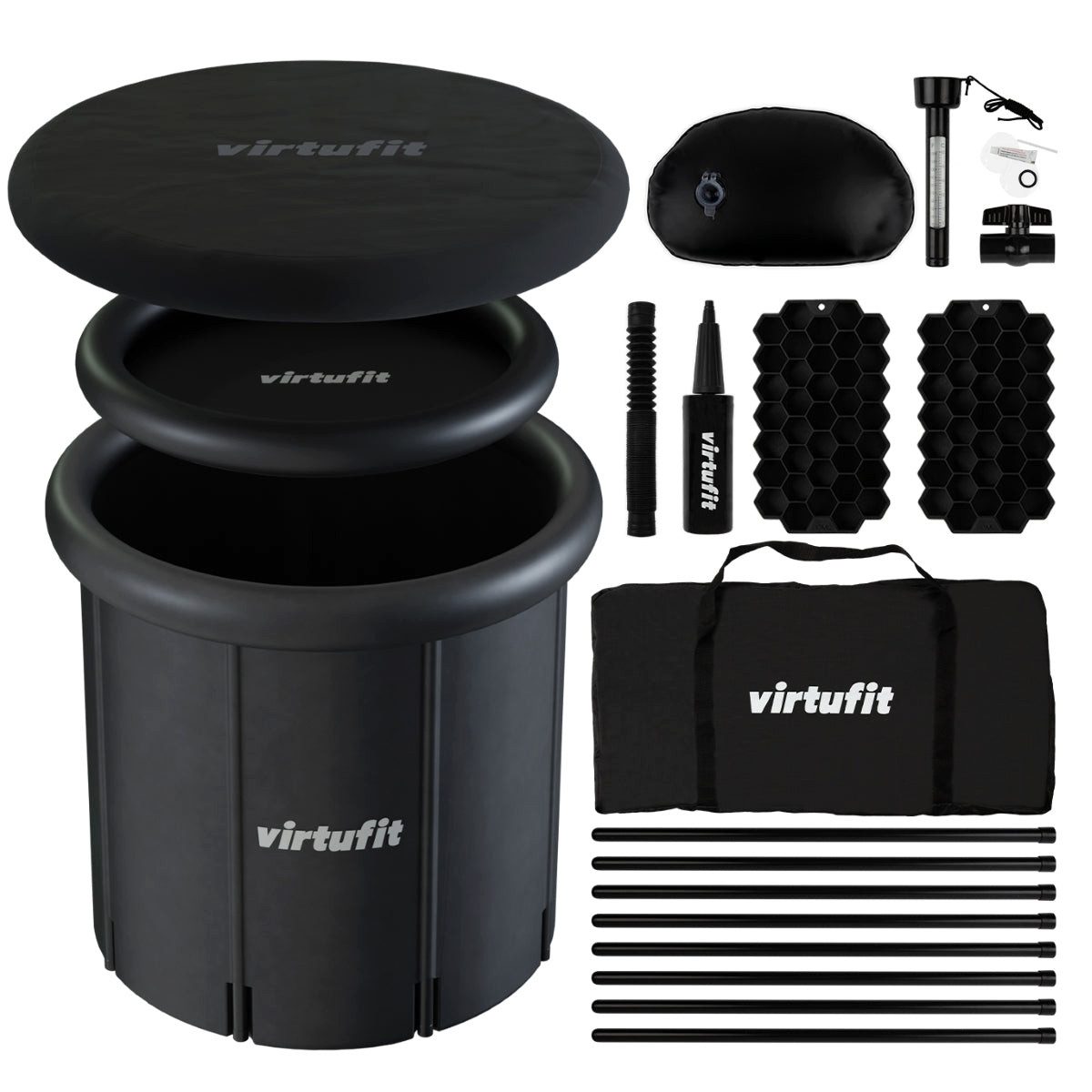 VirtuFit Badebottich VirtuFit Eisbad XXL 375 Liter Schwarz inkl. Zubehör