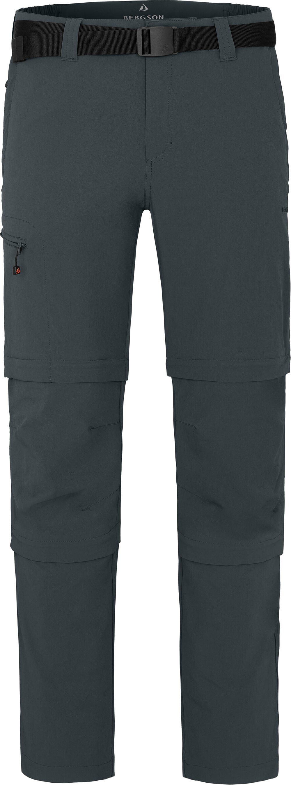 Bergson Zip-off-Hose OSSA Doppel Zipp-Off Herren Wanderhose, vielseitig, pflegeleicht, Normalgrößen, dunkel grau