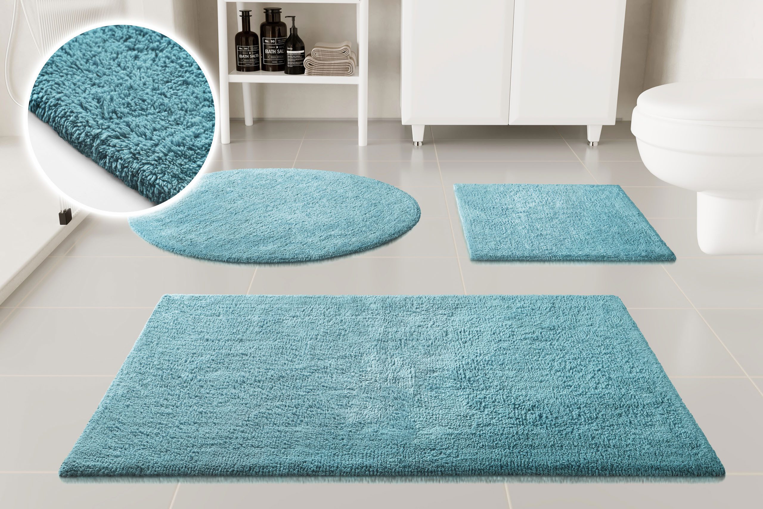 OTTO home Badematte Selenne, uni, viele Farben, Badvorleger, Badezimmer Teppich, Höhe 20 mm, rutschhemmend beschichtet, fußbodenheizungsgeeignet, Baumwolle, rechteckig, Badteppich, getuftet, modern, Uni, antirutsch, flauschig, Baumwolle
