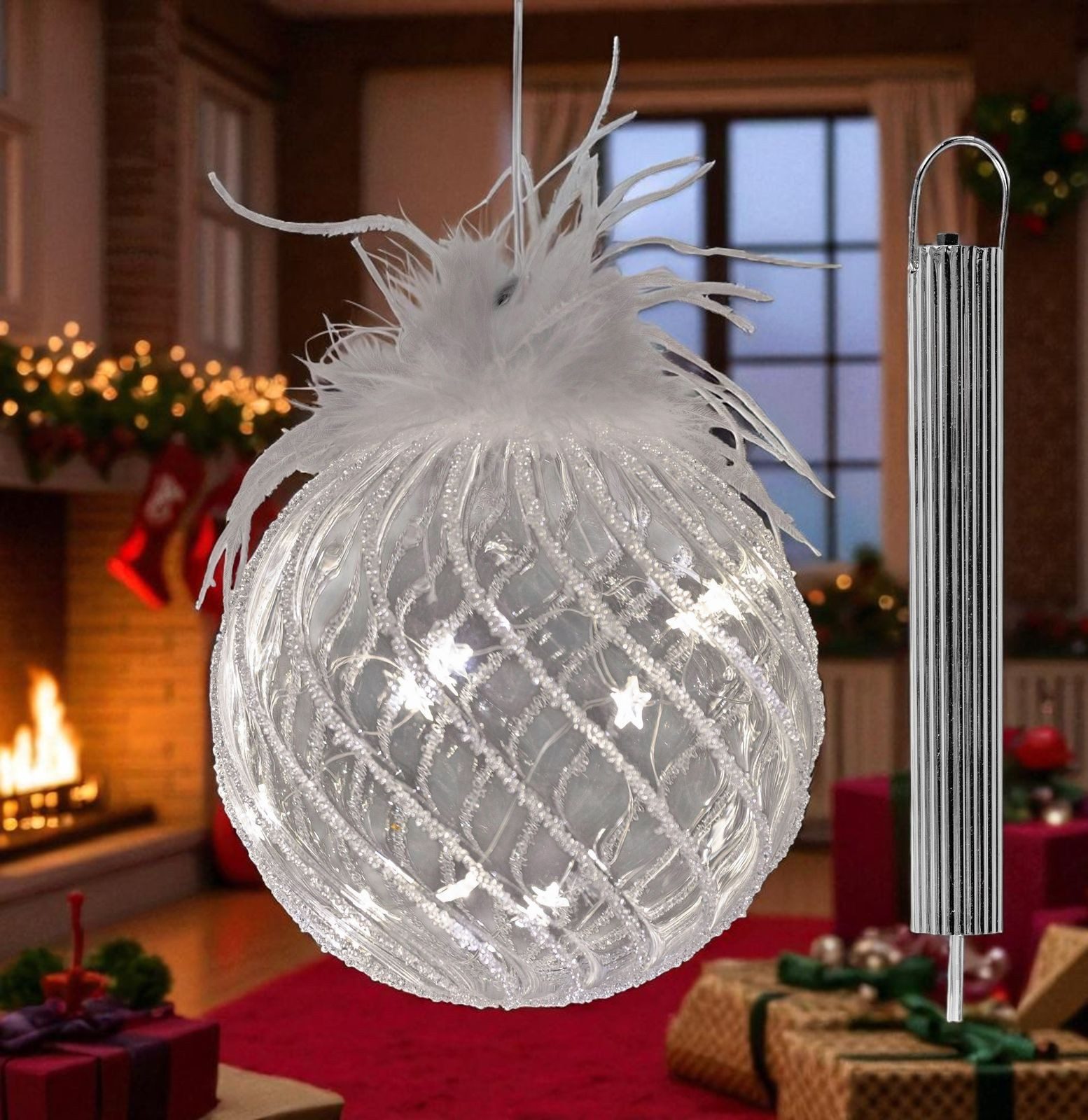 formano LED Dekolicht Weihnachtskugel LED mit Timer Glaskugel 12cm zum Hängen Hängedeko, LED fest integriert