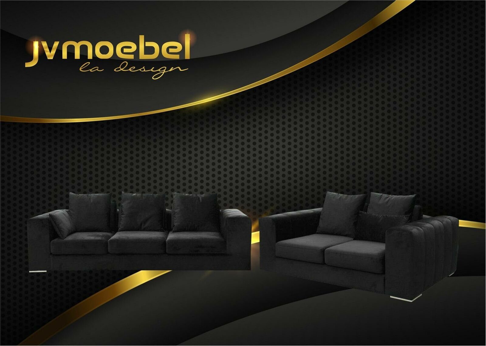 JVmoebel Sofa Sofagarnitur Big Textil 32 Wohnzimmer Garnitur Sitzer Sofa Couch Set Schwarz