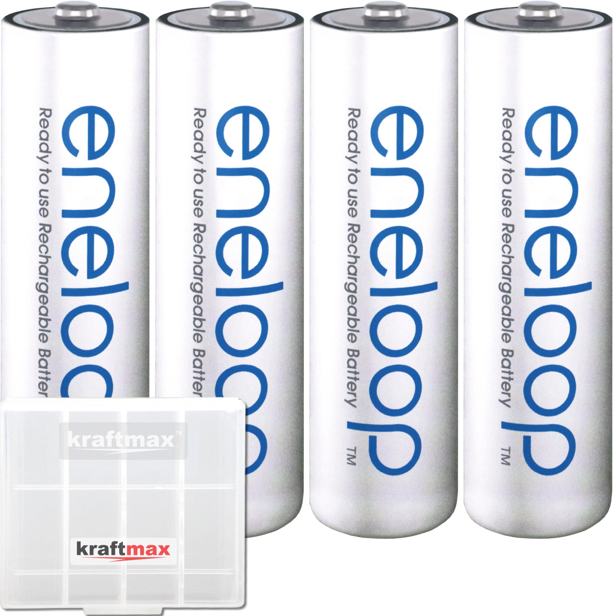 kraftmax 4er Pack Panasonic Eneloop AA Akkus Hochleistungs Batterien in Box Akku Mignon 2000 mAh (1,2 V V, 1 St), 2100 Ladezyklen
